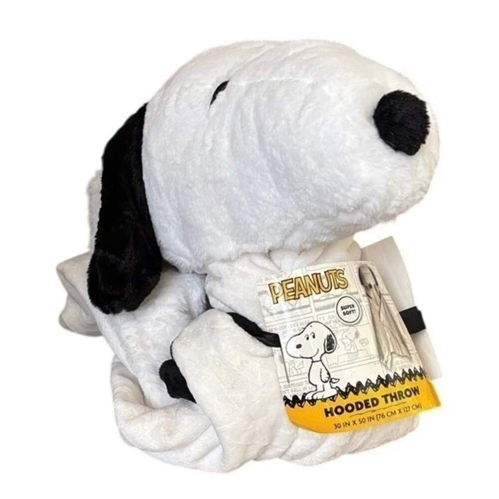 Peanuts Snoopy Hooded Throw Blanket - Black and White 30in x 50in NEW